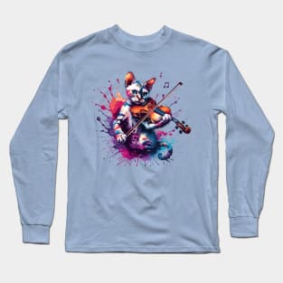 Devon Rex Cat Playing Violin Long Sleeve T-Shirt